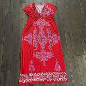 Red and Pink Patterned Maxi Dress M/L (tag missing)